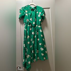 Banana Republic Asymmetrical Skirt Dress in Green with Floral Pattern